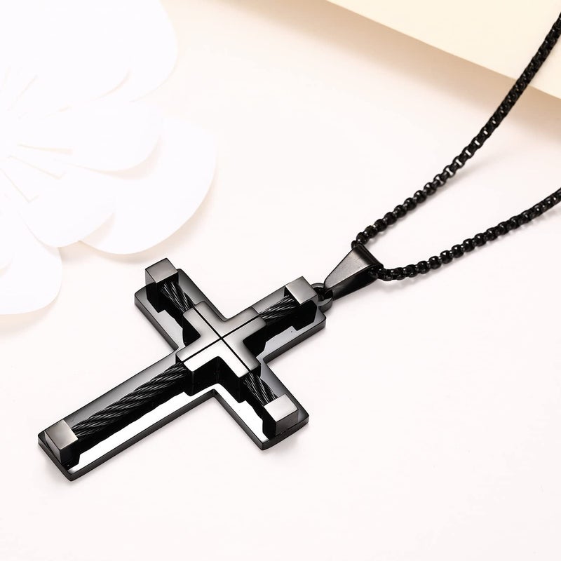 Yonhon Men's Cross Necklace for Men Black - Image 2